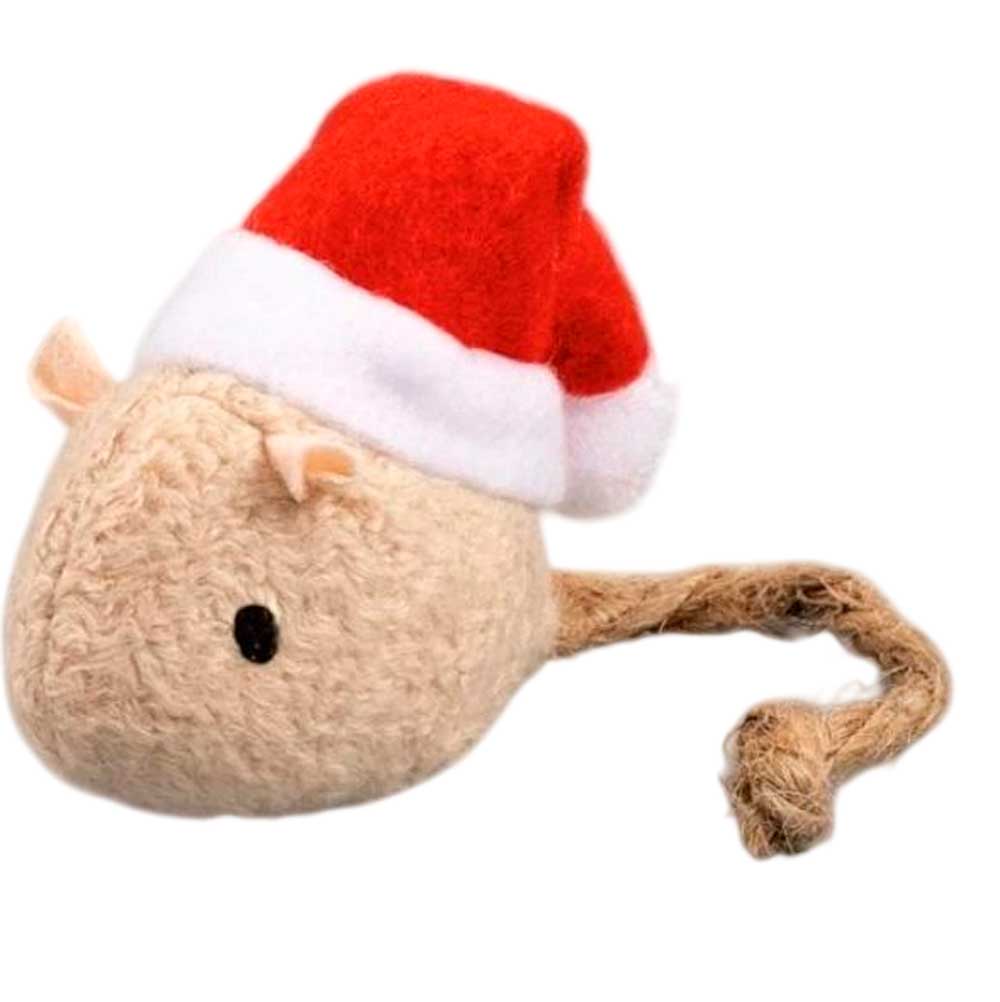 Новогодняя Интерактивная Игрушка Для Кошек и Котят Wogy (Воги) Праздничная Мышка в Колпачке с Джутовым Хвостиком Плюшевая 12,8х6см 2026 4014