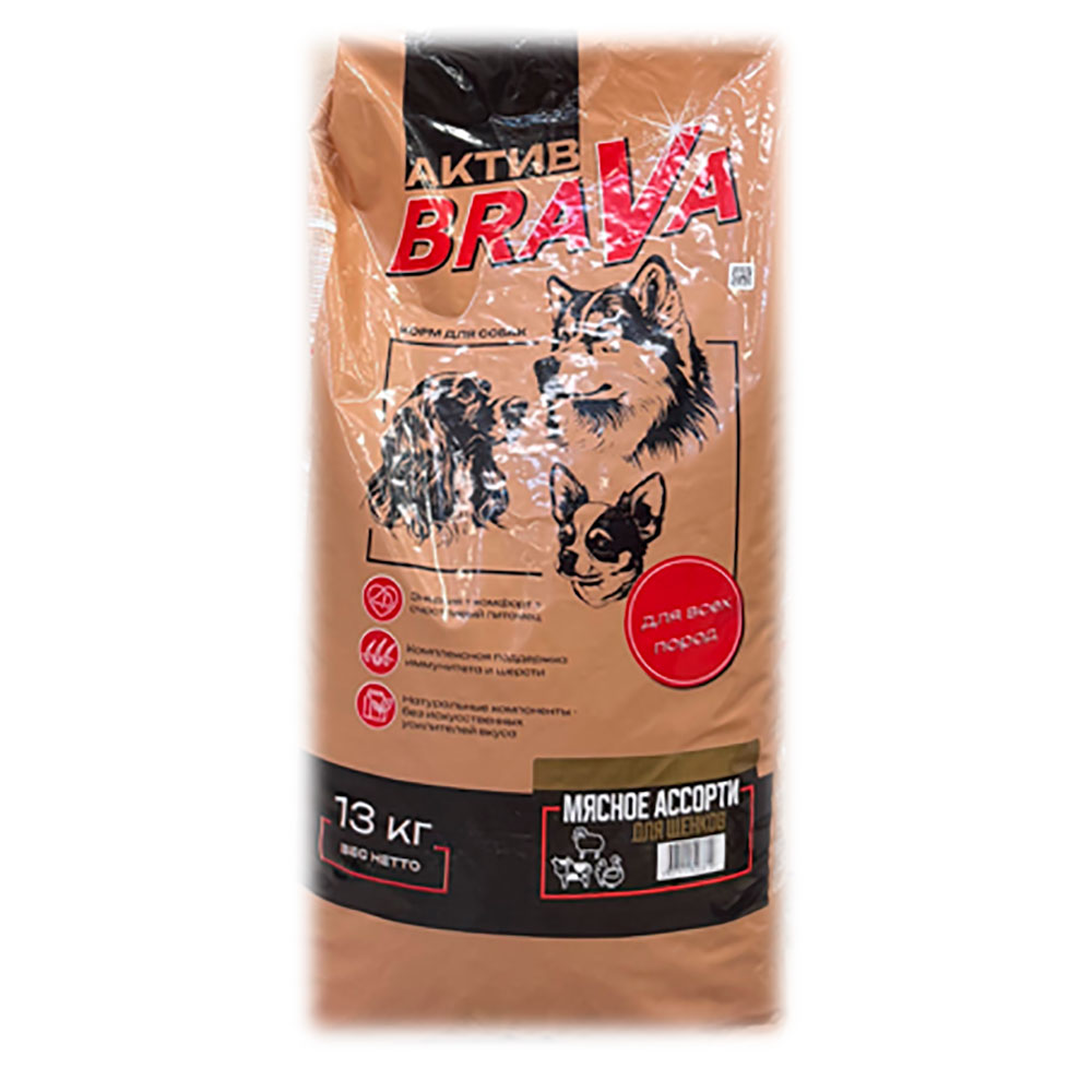 Корм Для Щенков Средних и Крупных Пород Brava (Брава) Актив Юниор Мясное Ассорти 13кг