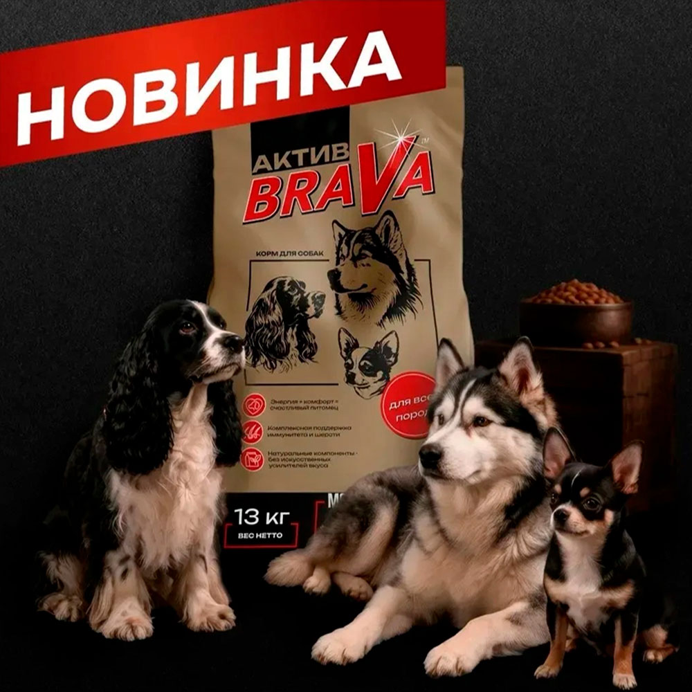 Корм Для Собак Средних и Крупных Пород Brava (Брава) Актив Стандарт Мясное Ассорти 13кг