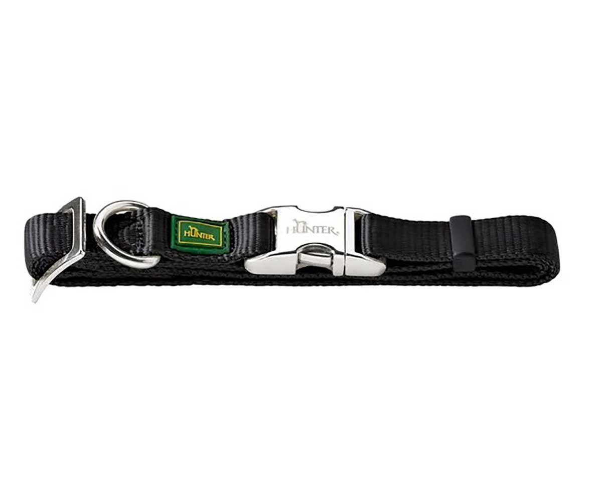 Ошейник Для Собак Hunter (Хантер) Alu-Strong L Нейлон 2,5см 45-65см Черный Металлическая Застежка 43510н